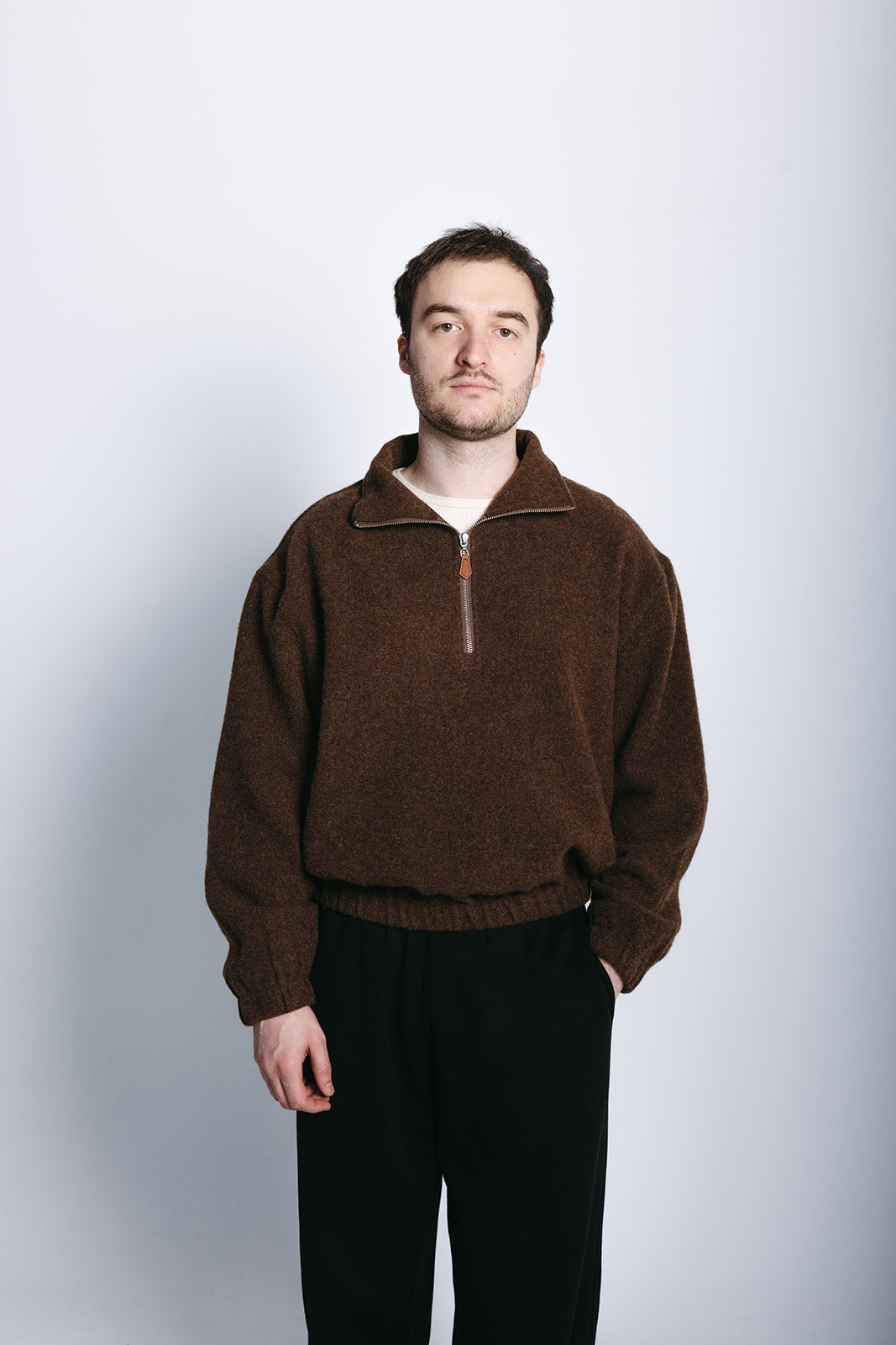 Natural Wool Fleece Half Zip Pullover