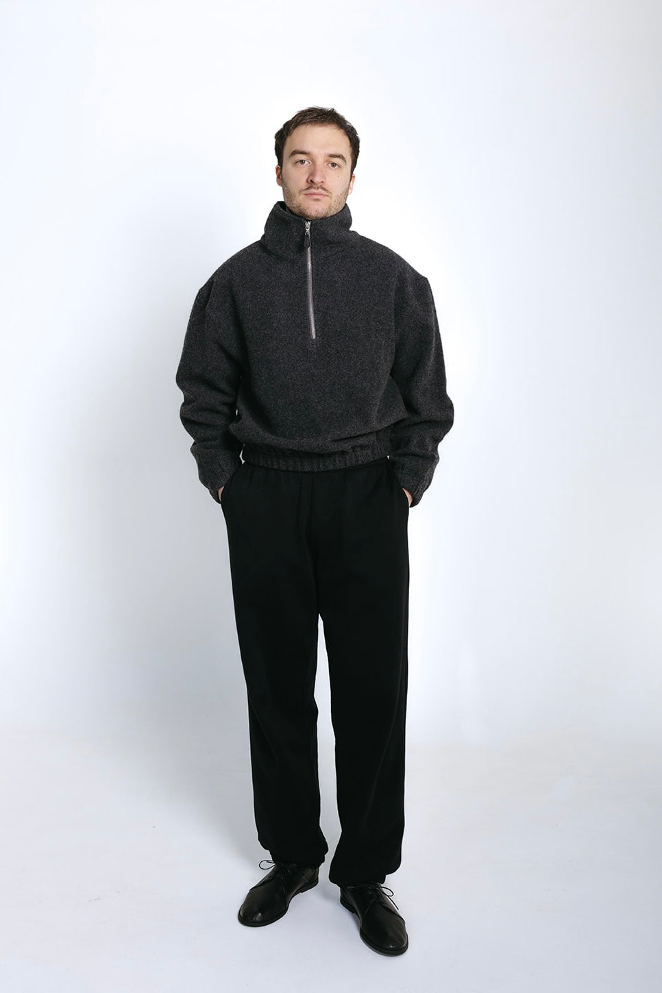 Natural Wool Fleece Half Zip Pullover
