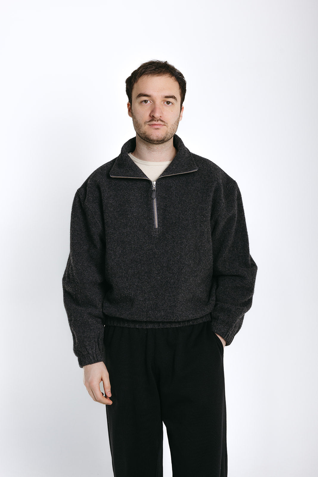 Natural Wool Fleece Half Zip Pullover