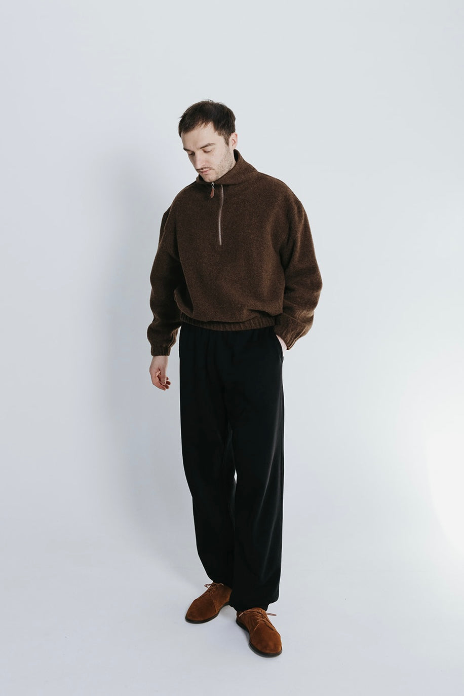 Natural Wool Fleece Half Zip Pullover